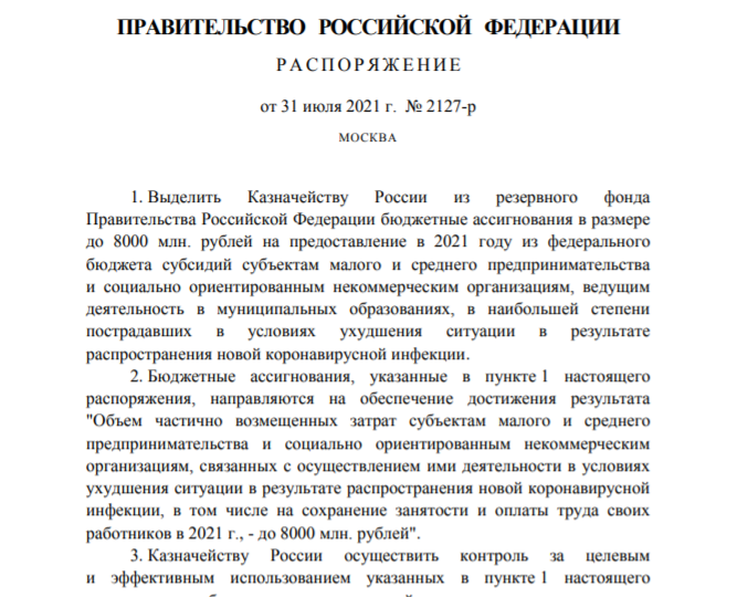 Кабмин выделил 8 млрд рублей на гранты для малого бизнеса и социально ориентированных НКО