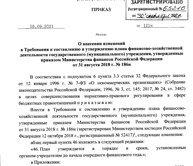 Приказ Министерства финансов Российской Федерации от 03.09.2021 № 121н