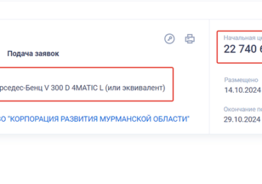 Корпорация развития Мурманской области покупает премиальный Mercedes за 22,7 млн рублей